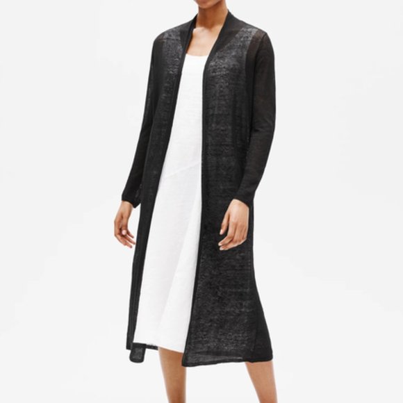 Eileen Fisher Sweaters - Eileen Fisher Black Open Weave Duster Cardigan Cover Up